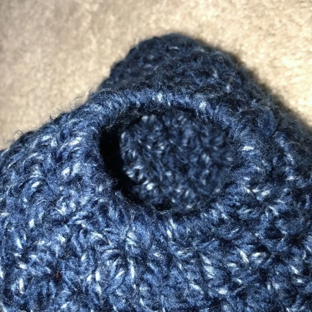 Knitted Knit Ponytail Hole Winter Beanie‎ Hat Blue
